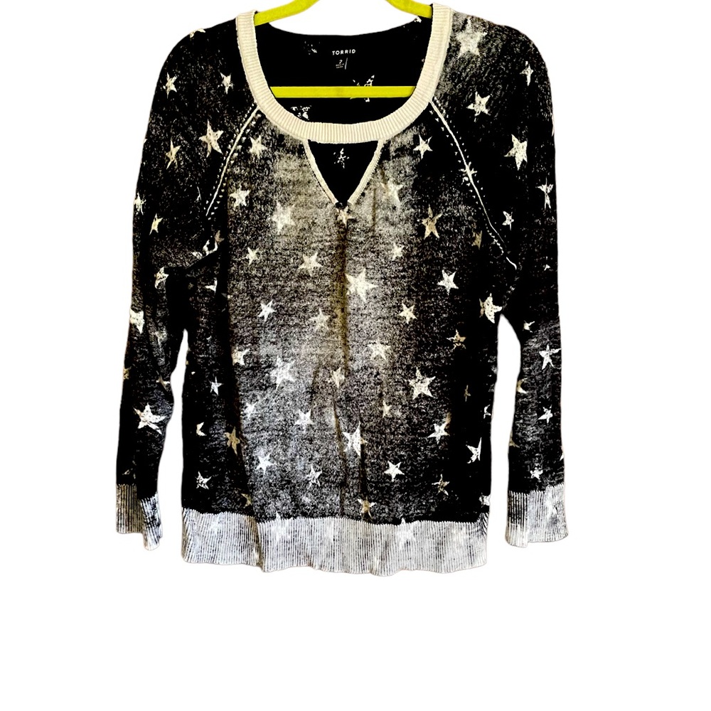 Torrid Distressed Star Print Cutout Sweater Size 2x